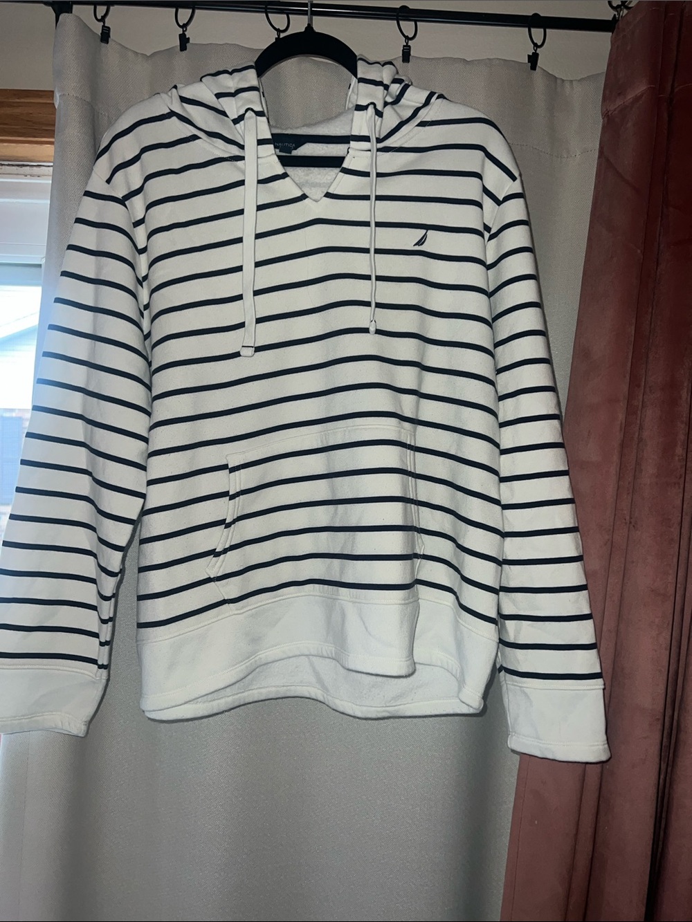 Nautica White and Navy Striped Hooded Pullover Plus Size XXL